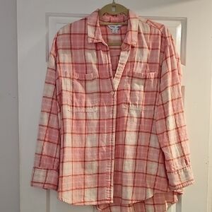 Old Navy Pink and White Plaid Button-Down Shirt